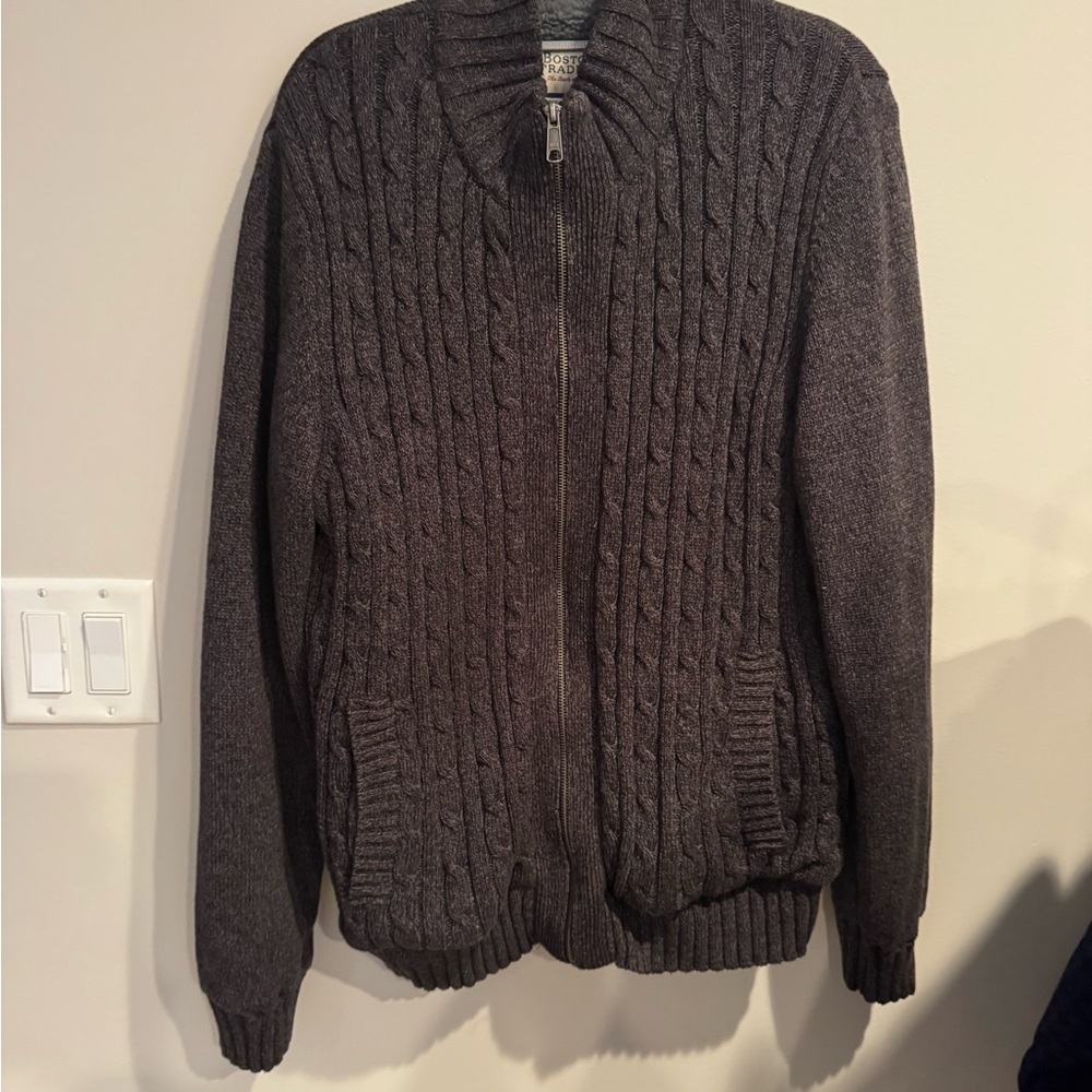 Boston Traders Sherpa-Lined Full Zip Cable Knit Cardigan Jacket